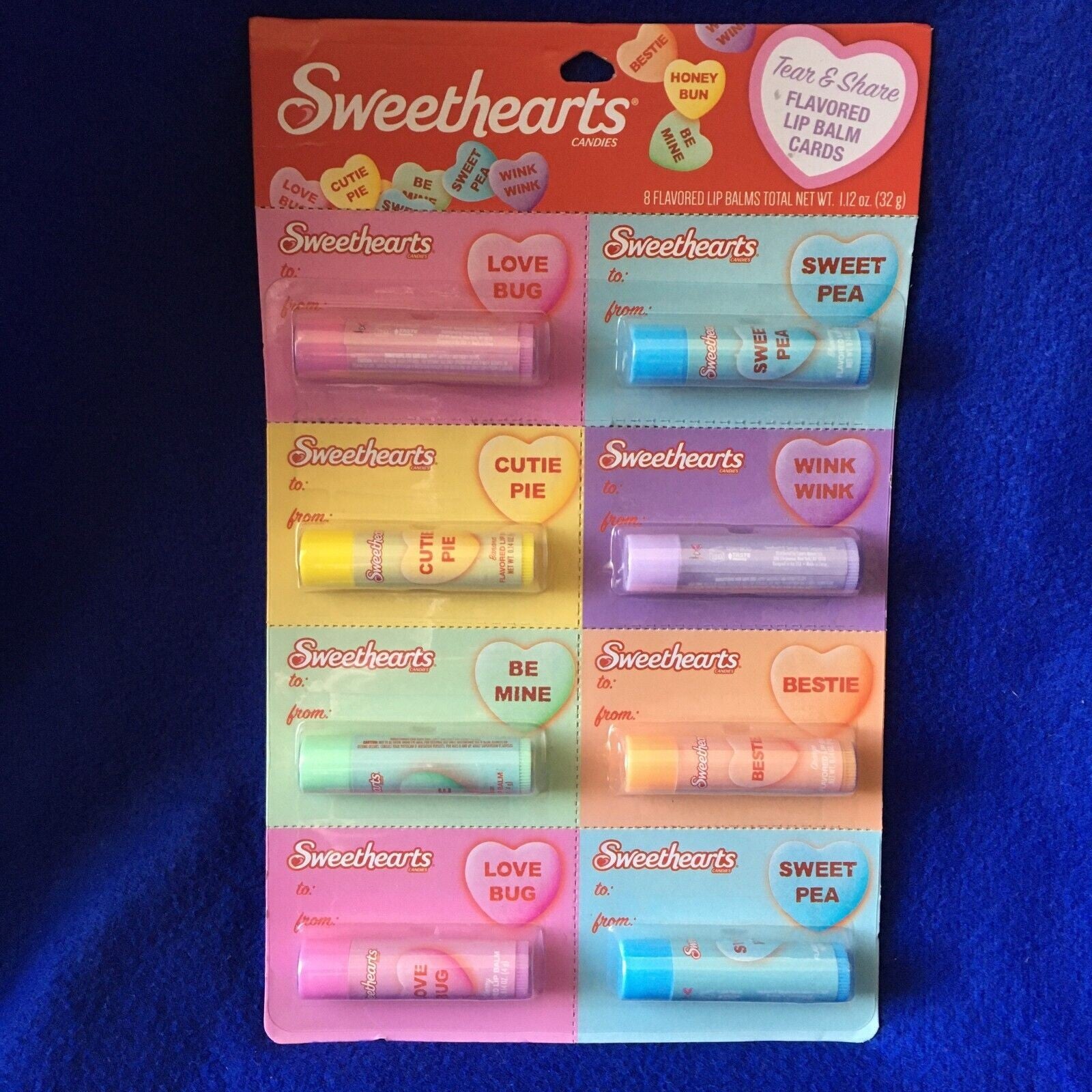 8 Pack SWEETHEARTS Flavored Lip Balm Set Banana Strawberry Grape Blueberry NEW - Bellso